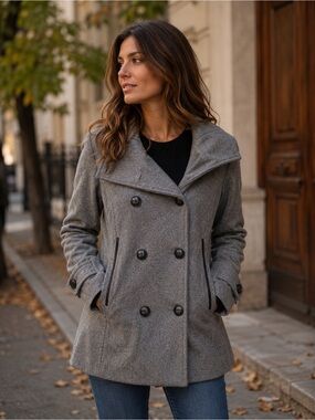 Triple Five Soul Grey Wool Blend Peacoat Faux Fur Lined S